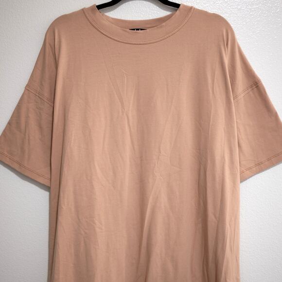 Dressed in Lala Cotton T-Shirt Dress Mocha Light Tan Oversized Pockets SZ M - Picture 4 of 6